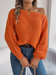 Loose Puff Sleeves Solid Color Split-Joint Round-Neck Sweater Tops