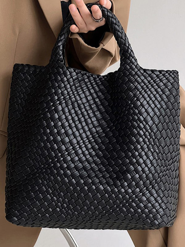 Solid Color Woven Tote Bags Handbags