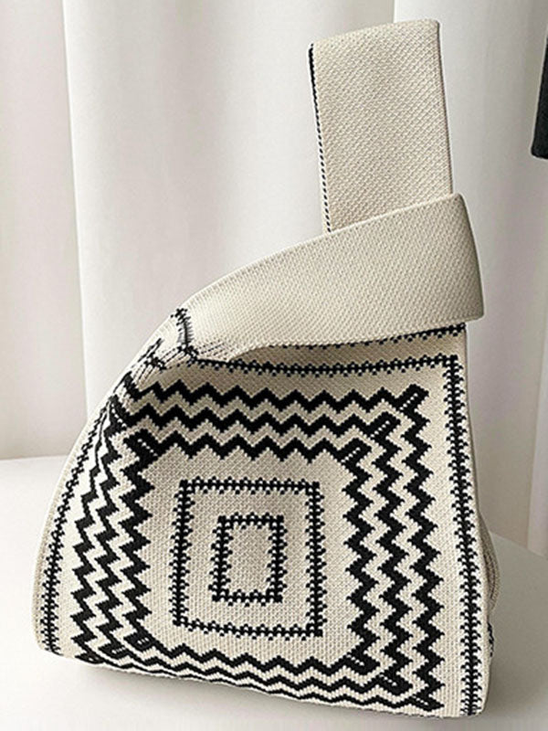 Original Contrast Color Wave Square Woven Handbags Bags Accessories