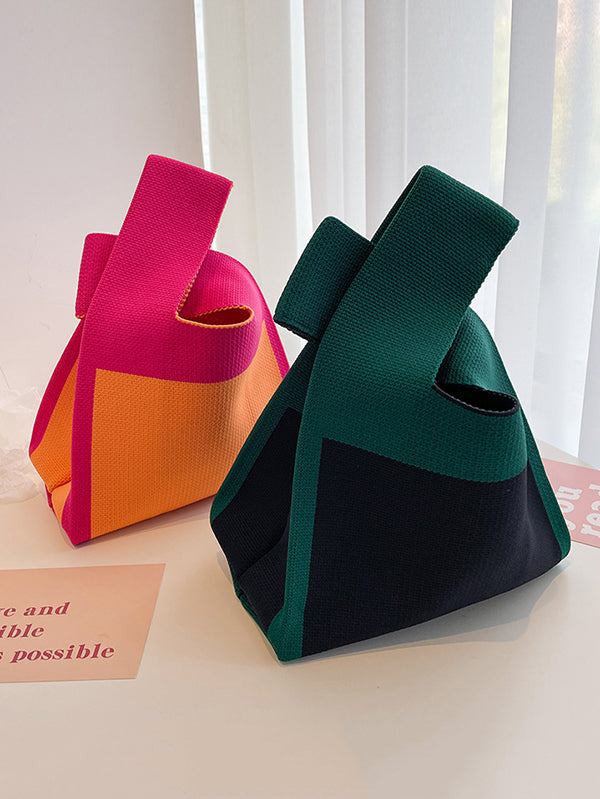 Simple Knitting Contrast Color Color-Block Bags Accessories Handbags