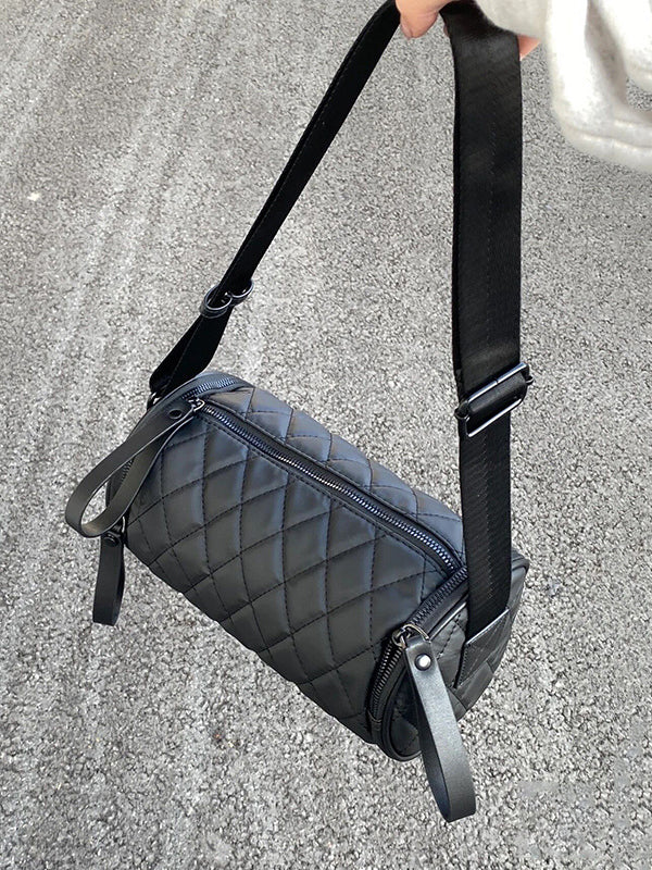 Rhombic Solid Color Split-Joint Zipper Shoulder Bags Crossbody Bags