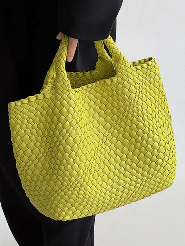 Solid Color Woven Tote Bags Handbags