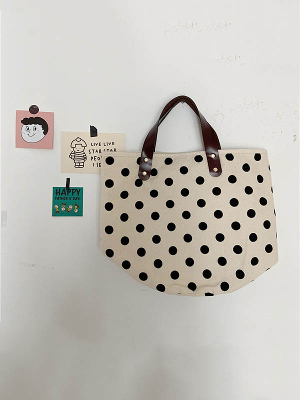 Vintage Canvas Polka-Dot Printed Makeup Tote Bag Bucket Bag