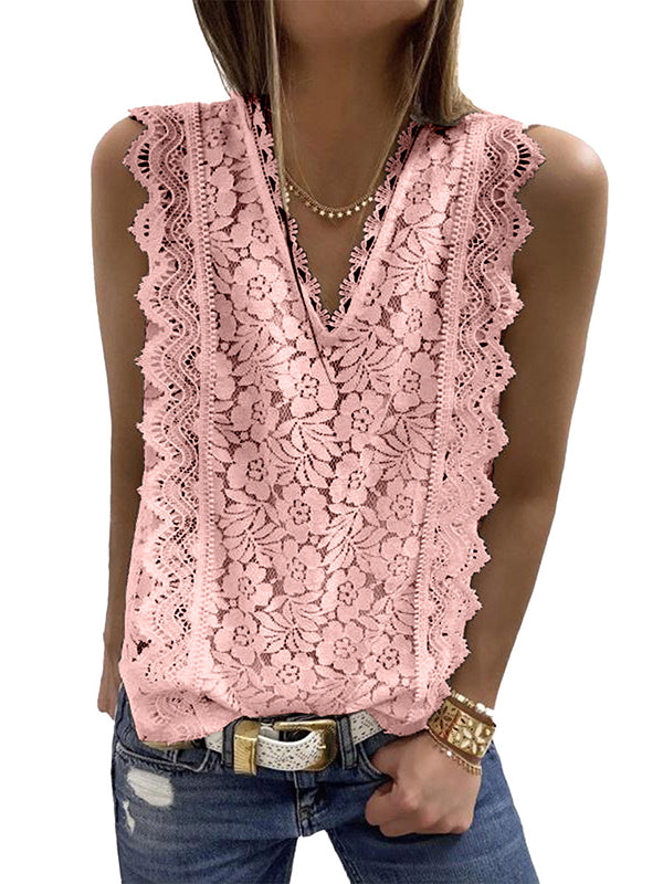 Original Lace Embroidered Solid Color Falbala Vest Top