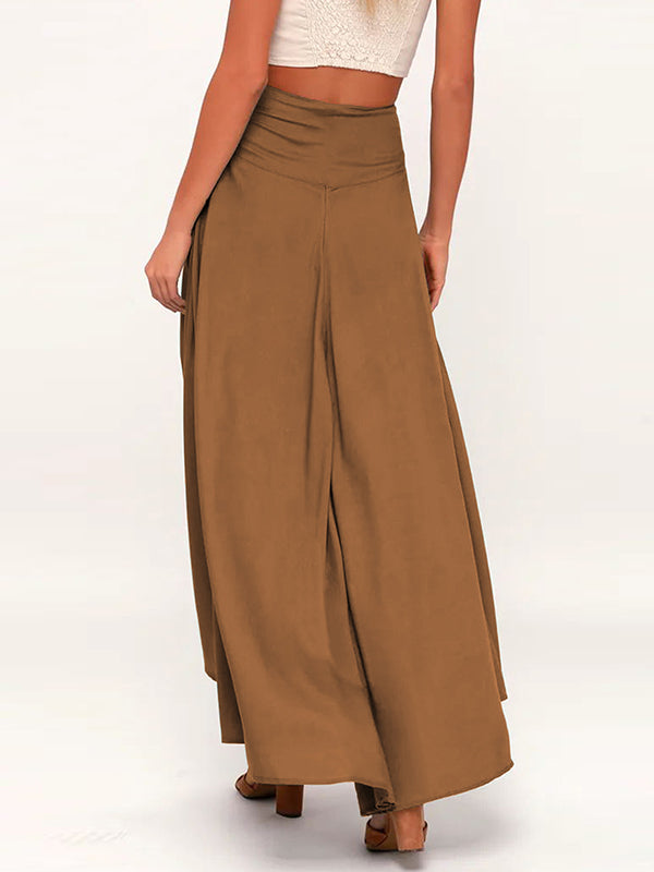 Simple  Asymmetric Split-Front Falbala Solid Color  Skirts Bottoms