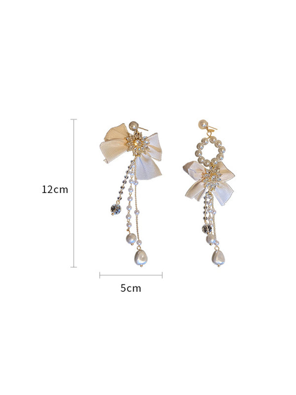 Vintage Rhinestone Bow-Embellished Tasseled Earrings Accessories