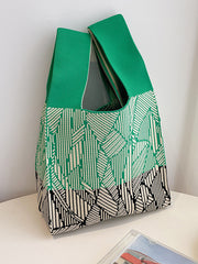 Split-Joint Striped Woven Handbag