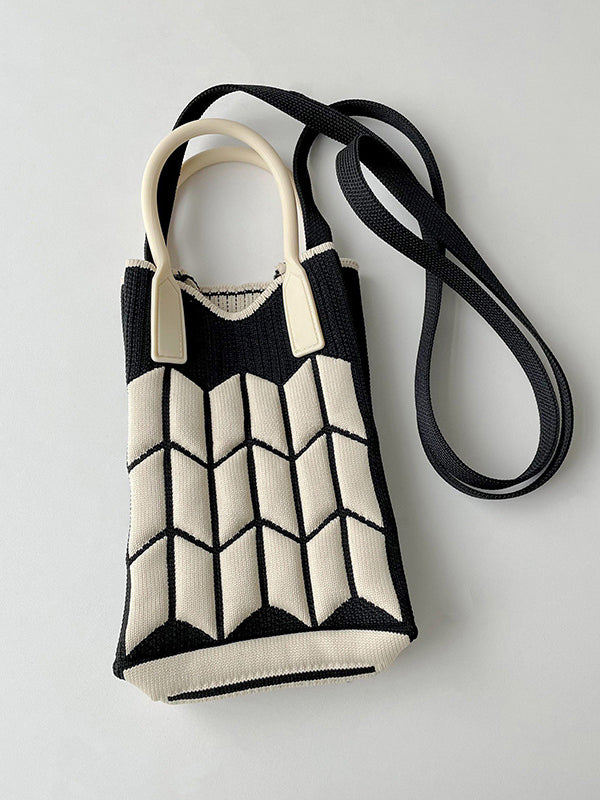 Original Contrast Color Geometric Knitting Bags Accessories