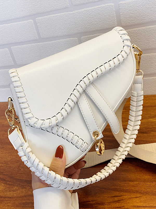 Urban Split-Joint Solid Color PU Shoulder Bag Saddle Bag