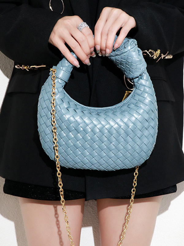 Chains Knot Solid Color Woven Zipper Crossbody Bags