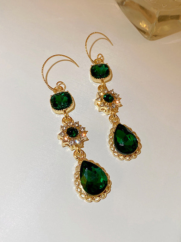 Urban Green Rhinestone Waterdrop Earrings Accessories