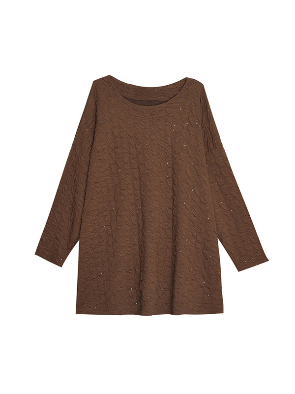 A-Line Long Sleeves Solid Color Round-Neck T-Shirts Tops