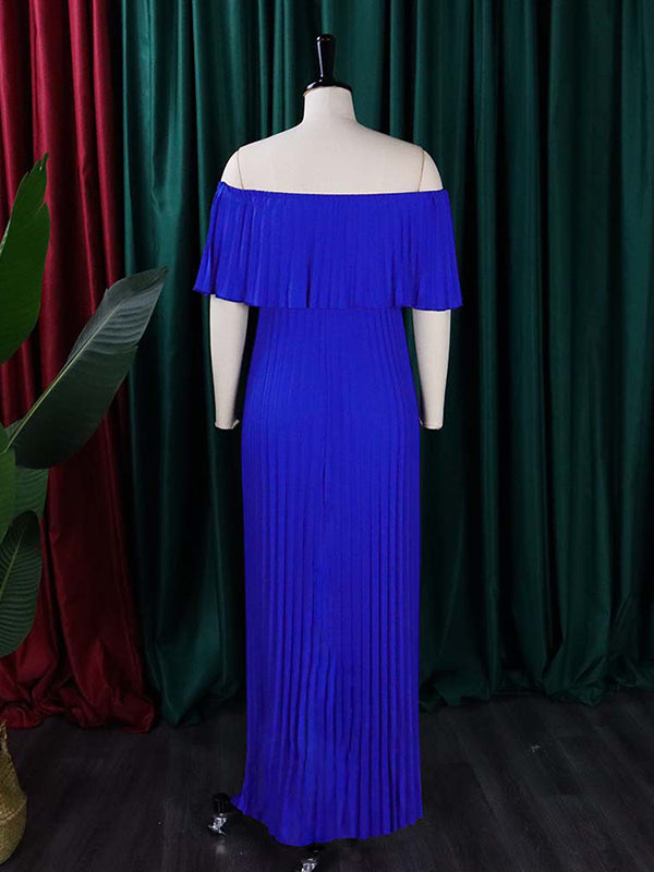 Wrap Pleated Solid Color Off-The-Shoulder Evening Dresses