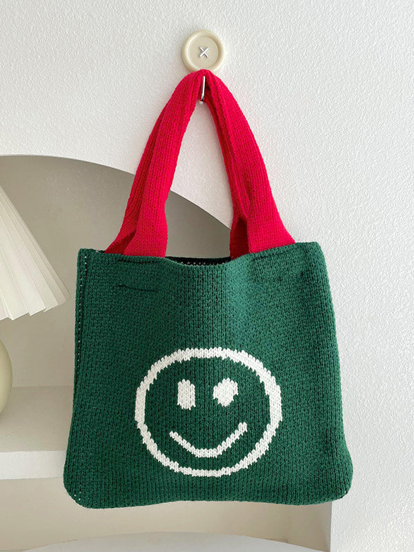 Smiley Face Pattern Woven Handbag