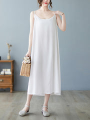 Loose Sleeveless Solid Color Spaghetti-Neck Midi Dresses