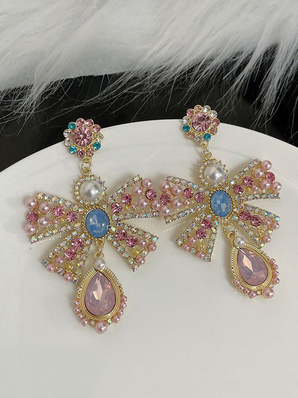 Statement Pink Bow-Embellished Earrings Accessories