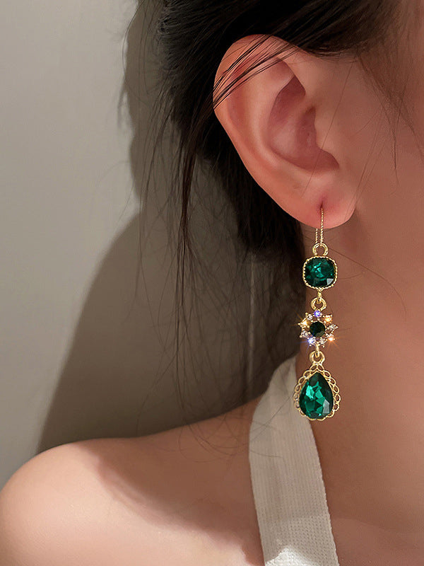 Urban Green Rhinestone Waterdrop Earrings Accessories