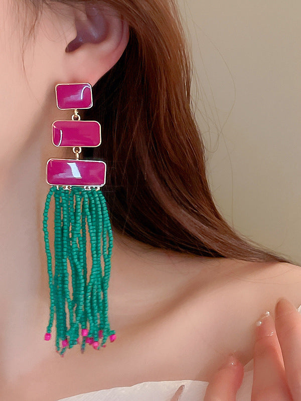 Geometric Tasseled Drop Earrings