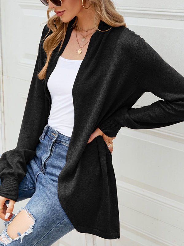 Long Sleeves Loose Solid Color Split-Joint Cardigan Coats