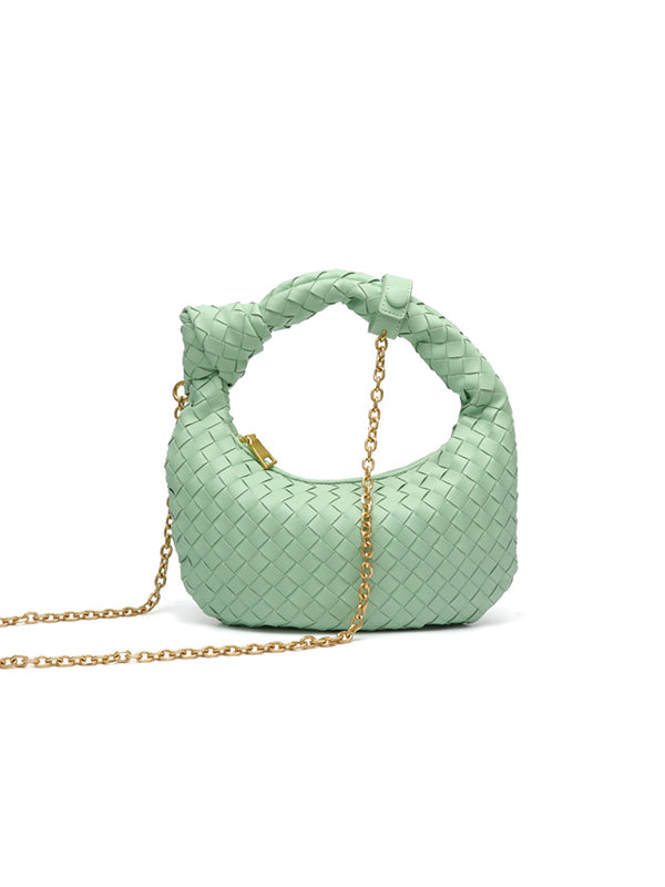 Chains Knot Solid Color Woven Zipper Crossbody Bags