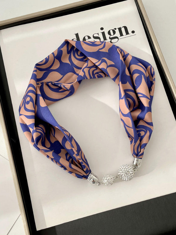 Rose Print Rhinestone Scarf