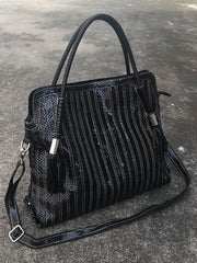 Split-joint Striped Shoulder Sling Leather Bag