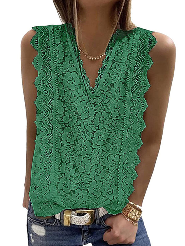 Original Lace Embroidered Solid Color Falbala Vest Top