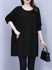 A-Line Long Sleeves Solid Color Round-Neck T-Shirts Tops