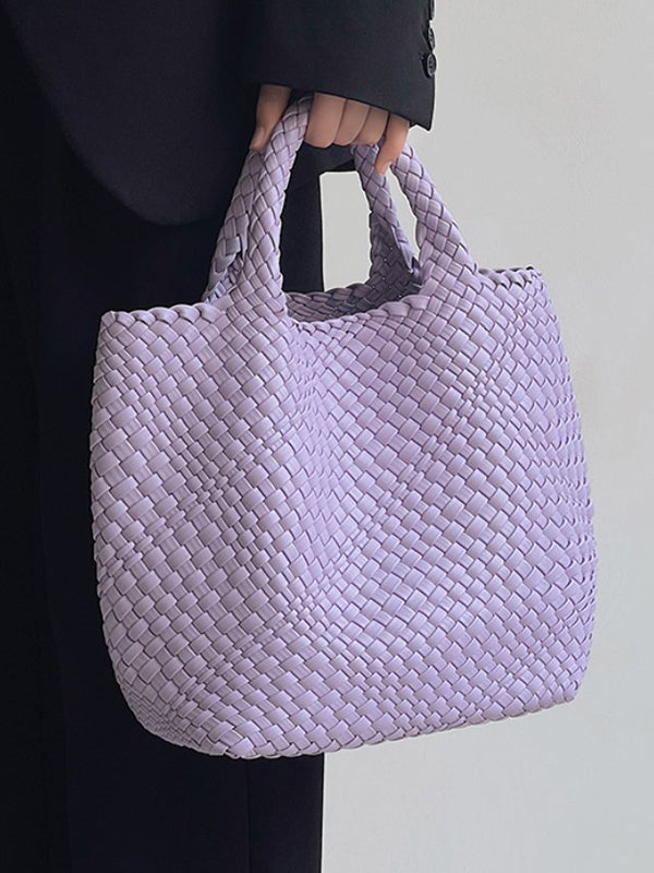 Solid Color Woven Tote Bags Handbags