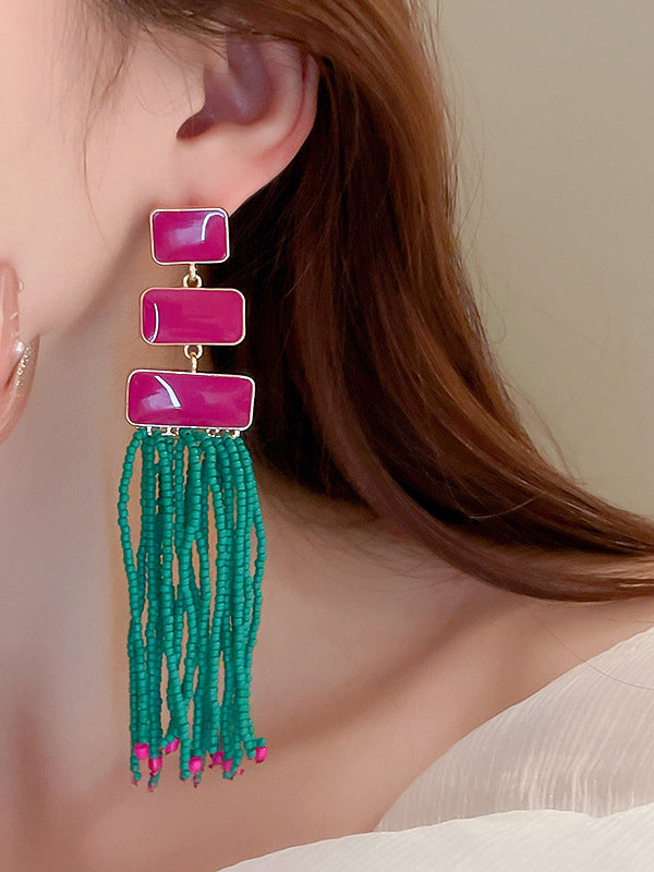 Geometric Tasseled Drop Earrings