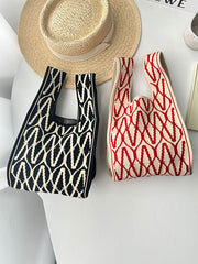 Casual Printed Woven Handbag