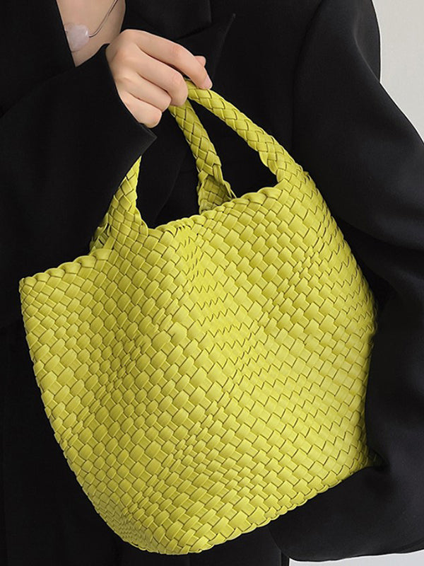 Solid Color Woven Tote Bags Handbags