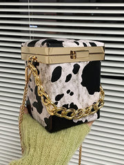 Chains Cow Printed Crossbody Bags