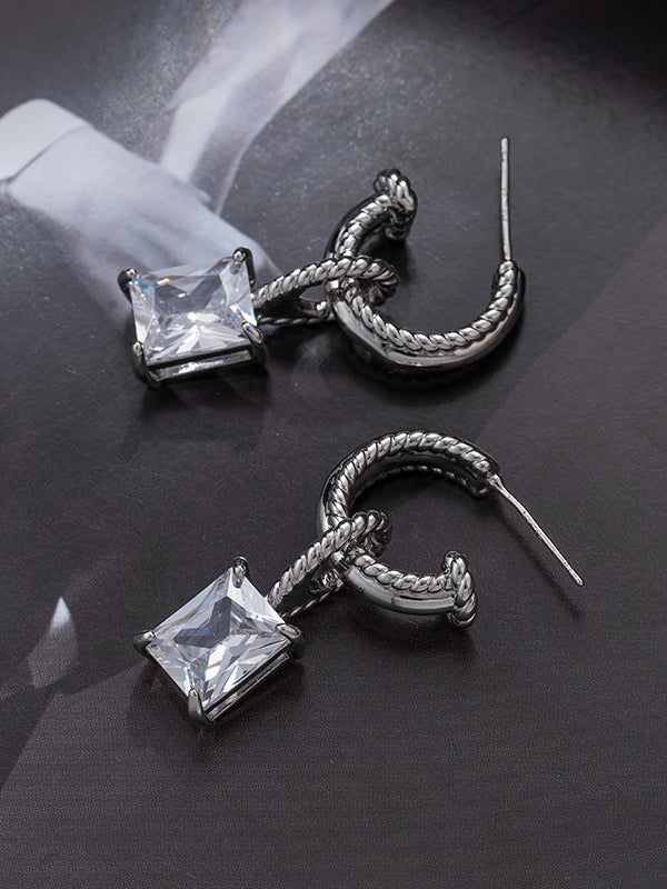 Geometric Rhine Stones Drop Earrings