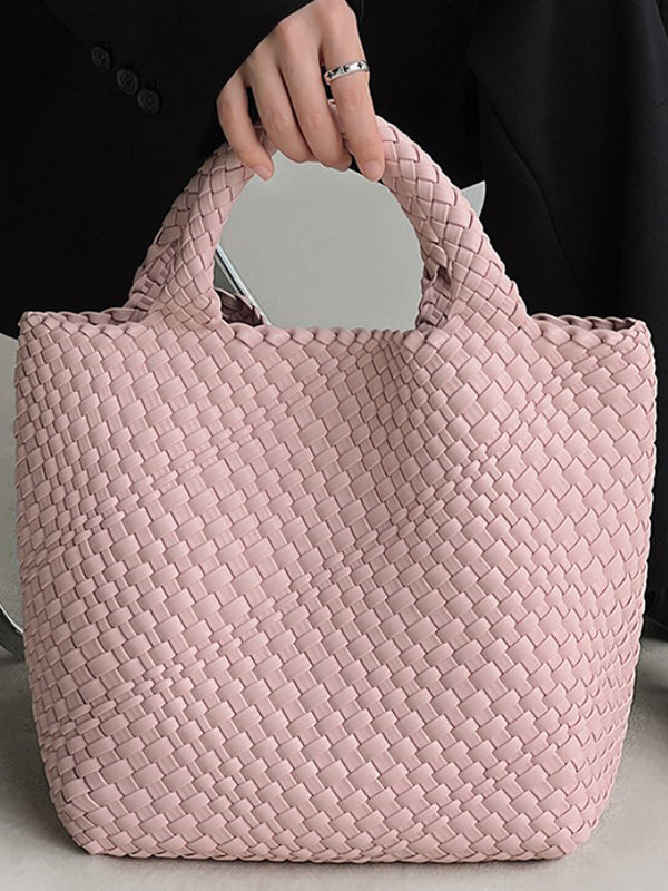 Solid Color Woven Tote Bags Handbags