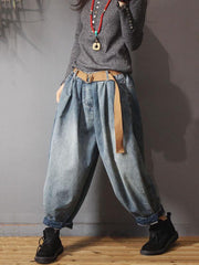 Vintage Denim Loose Elastic Waist Bloomers Pants