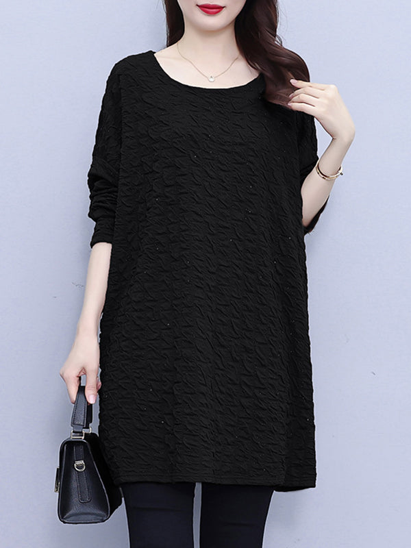 A-Line Long Sleeves Solid Color Round-Neck T-Shirts Tops