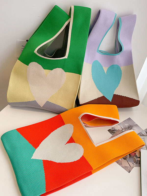 Heart Print Multi-Colored Bags Handbags