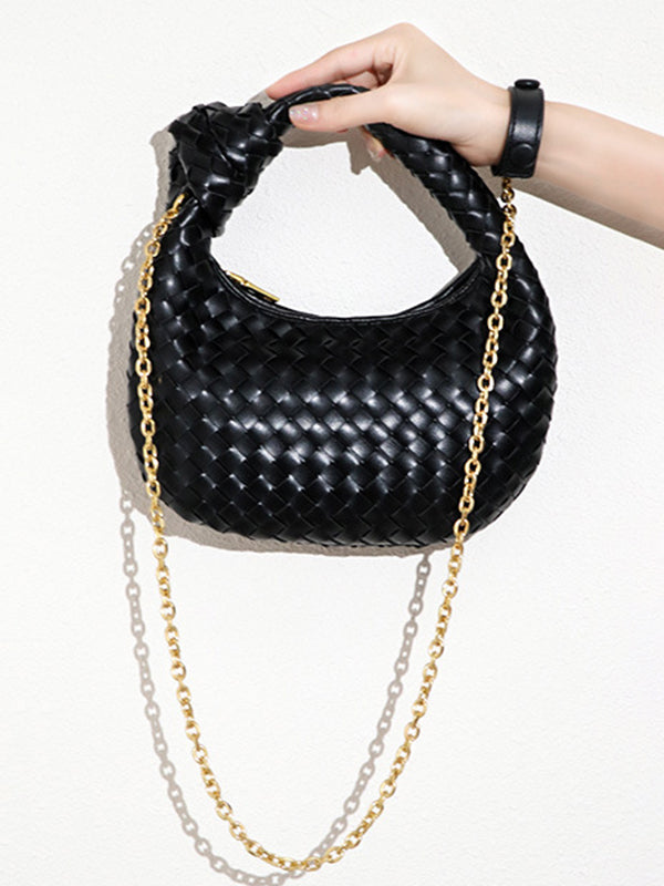 Chains Knot Solid Color Woven Zipper Crossbody Bags