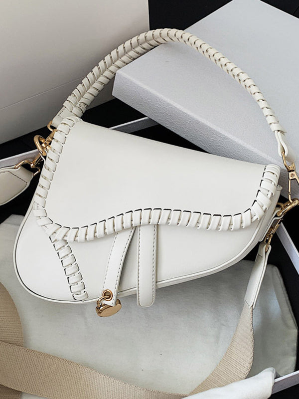 Urban Split-Joint Solid Color PU Shoulder Bag Saddle Bag