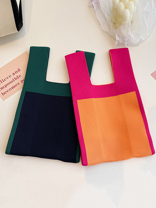 Simple Knitting Contrast Color Color-Block Bags Accessories Handbags