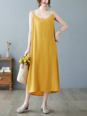 Loose Sleeveless Solid Color Spaghetti-Neck Midi Dresses