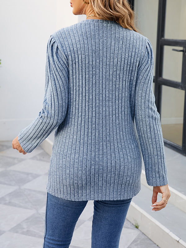 Long Sleeves Solid Color Round-Neck T-Shirts