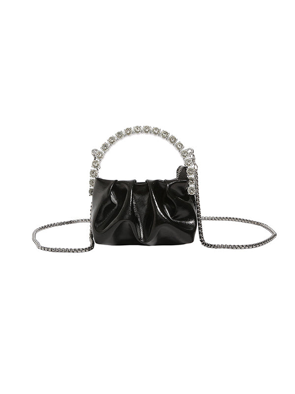 Chains Pleated Rhine Stones Zipper Handbags