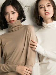 Simple Loose Long Sleeves Solid Color High-Neck Sweater Tops