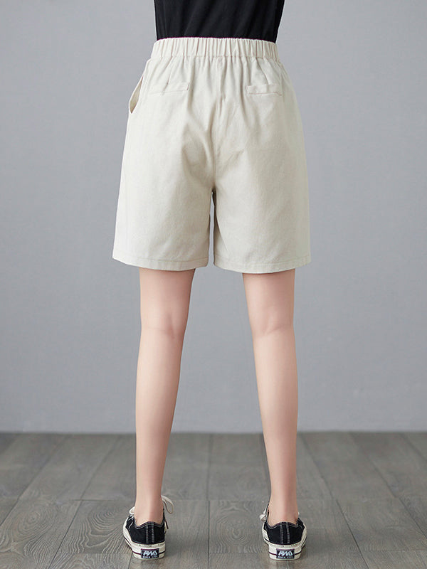 Simple Loose Casual Solid Color Linen Wide Leg Shorts