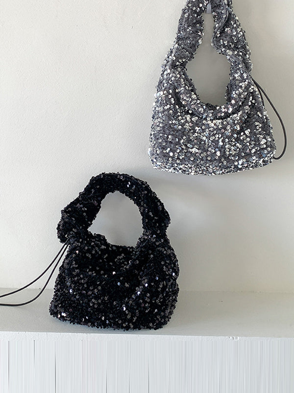 Bolsos de hombro con lentejuelas plisadas con cordón Bolsos 