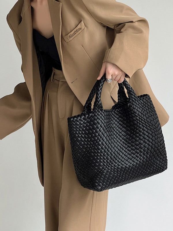 Solid Color Woven Tote Bags Handbags