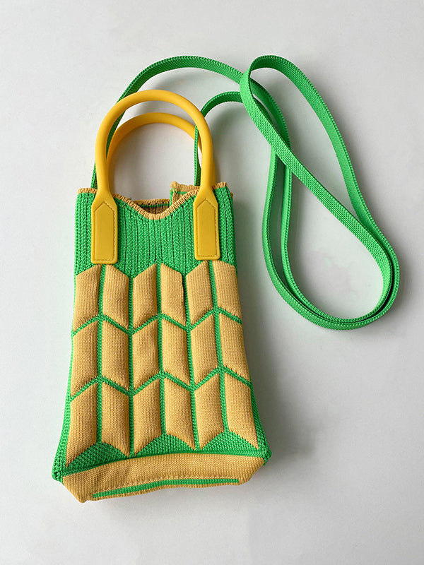 Original Contrast Color Geometric Knitting Bags Accessories