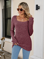 Casual Long Sleeves Skinny Solid Color Square-Neck Sweater Tops